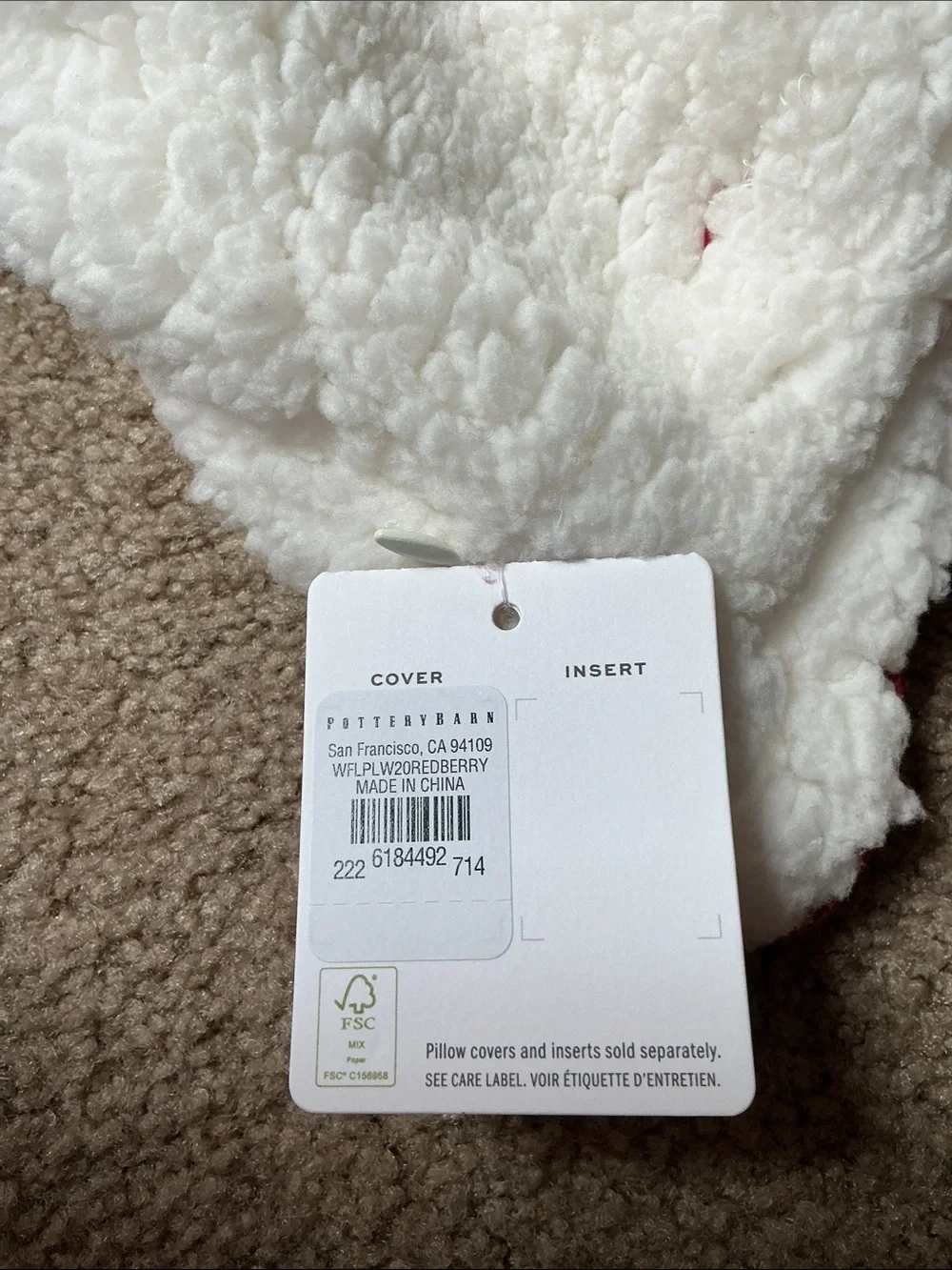NWT Pottery Barn Waffle Sherpa Back Pillow Cover Cardinal Red 20x20